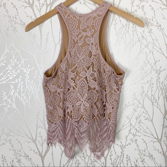 EXPRESS Y2K Pink Mauve Cotton Modal Lace Overlay Tank Top XS - Picture 4 of 10